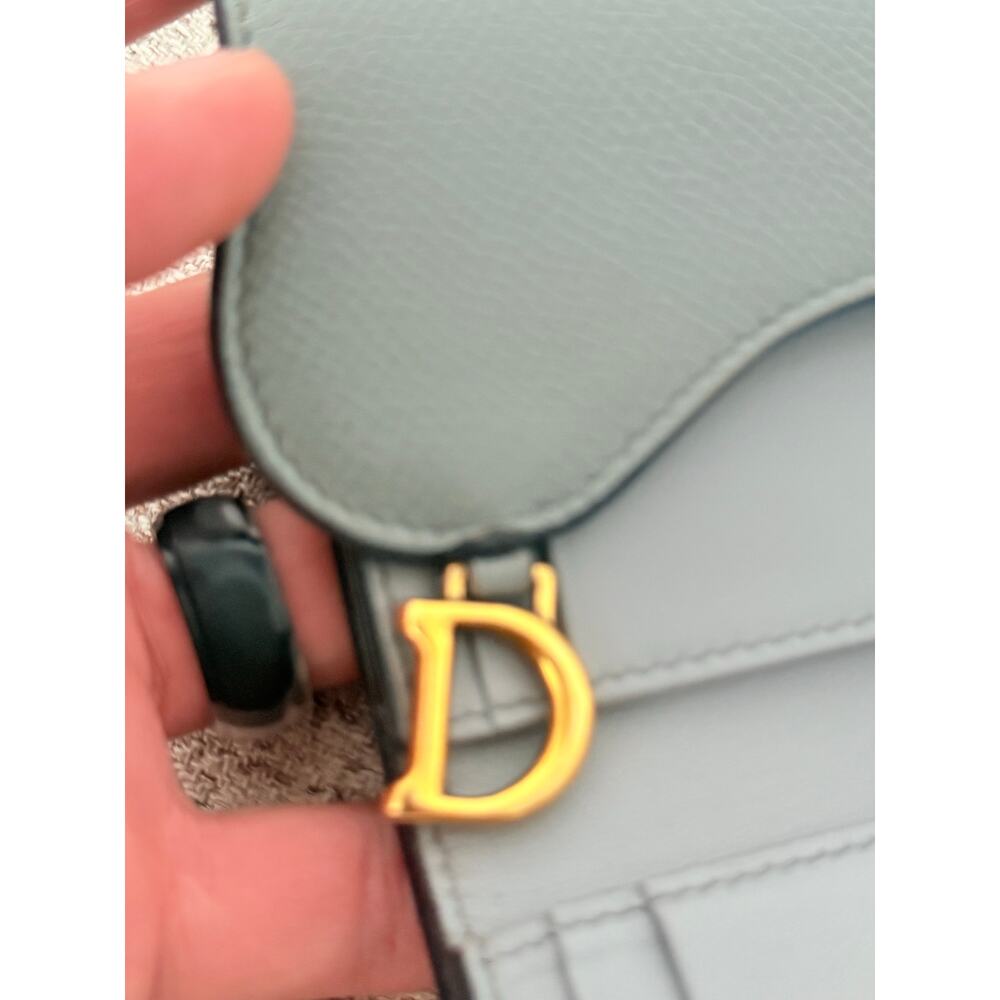 Christian Dior Blue Gray Leather Saddle Compact Wallet Gold D Charm, Dior Paris - Picture 9 of 11